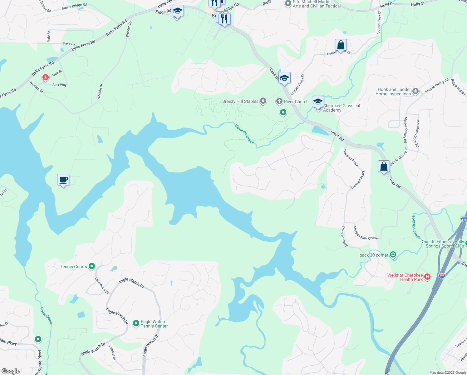 map of restaurants, bars, coffee shops, grocery stores, and more near 502 Winship Estates Point in Canton