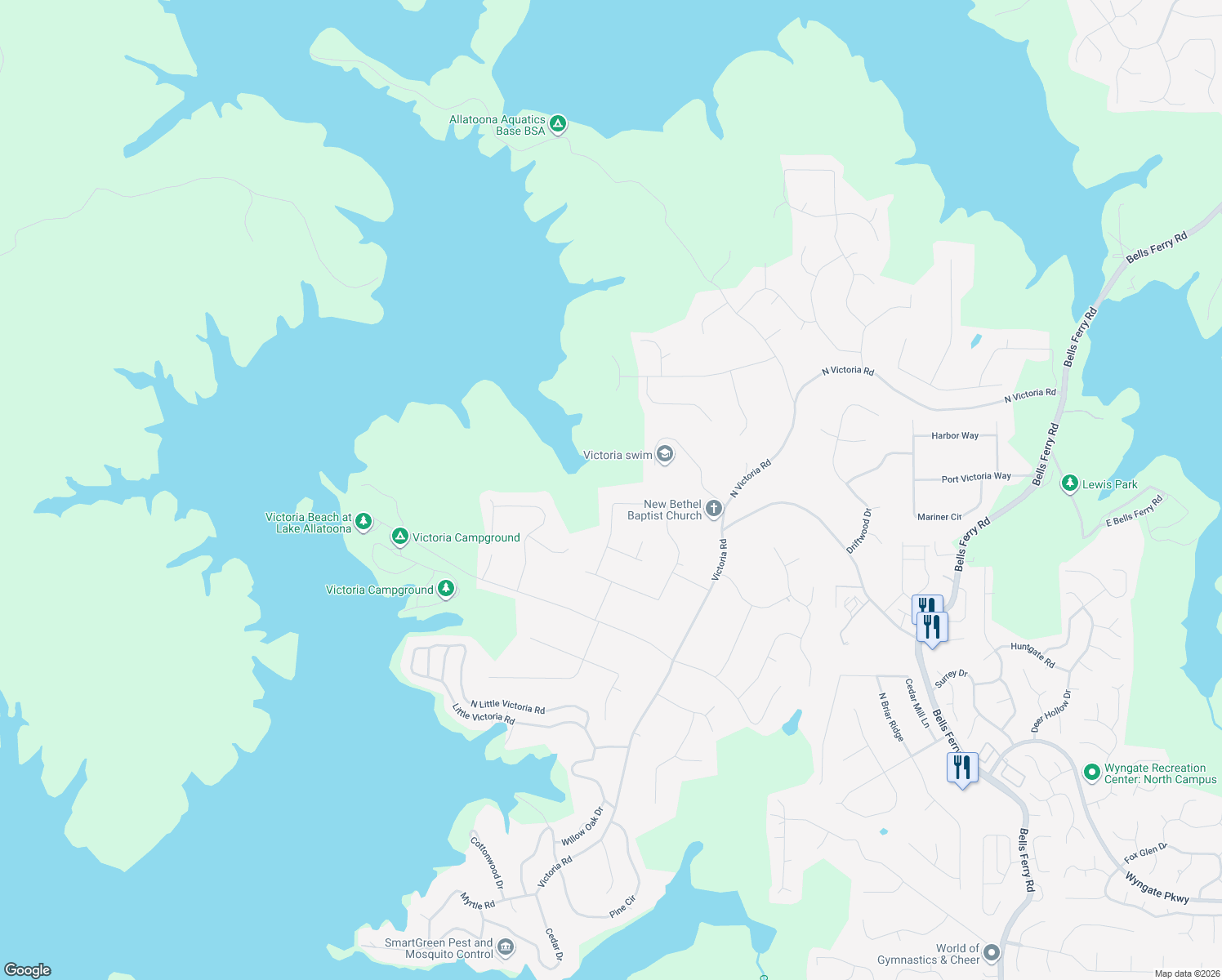 map of restaurants, bars, coffee shops, grocery stores, and more near 723 Cedar Creek Way in Woodstock