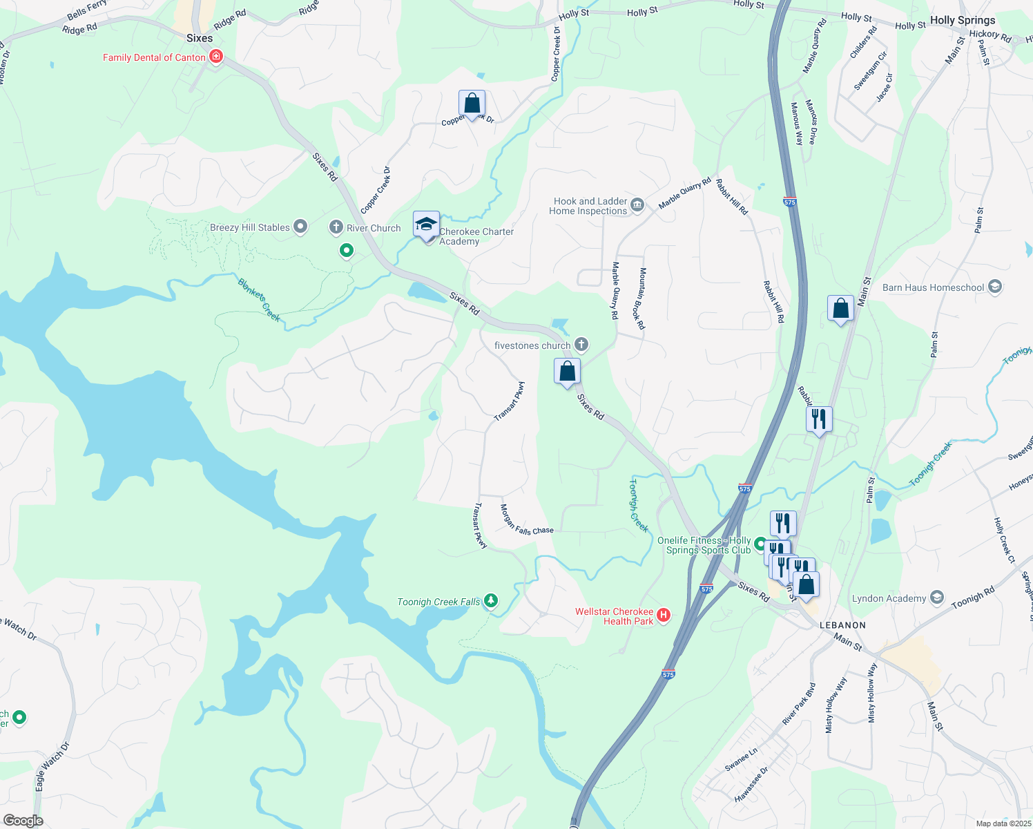 map of restaurants, bars, coffee shops, grocery stores, and more near 441 Transart Parkway in Canton