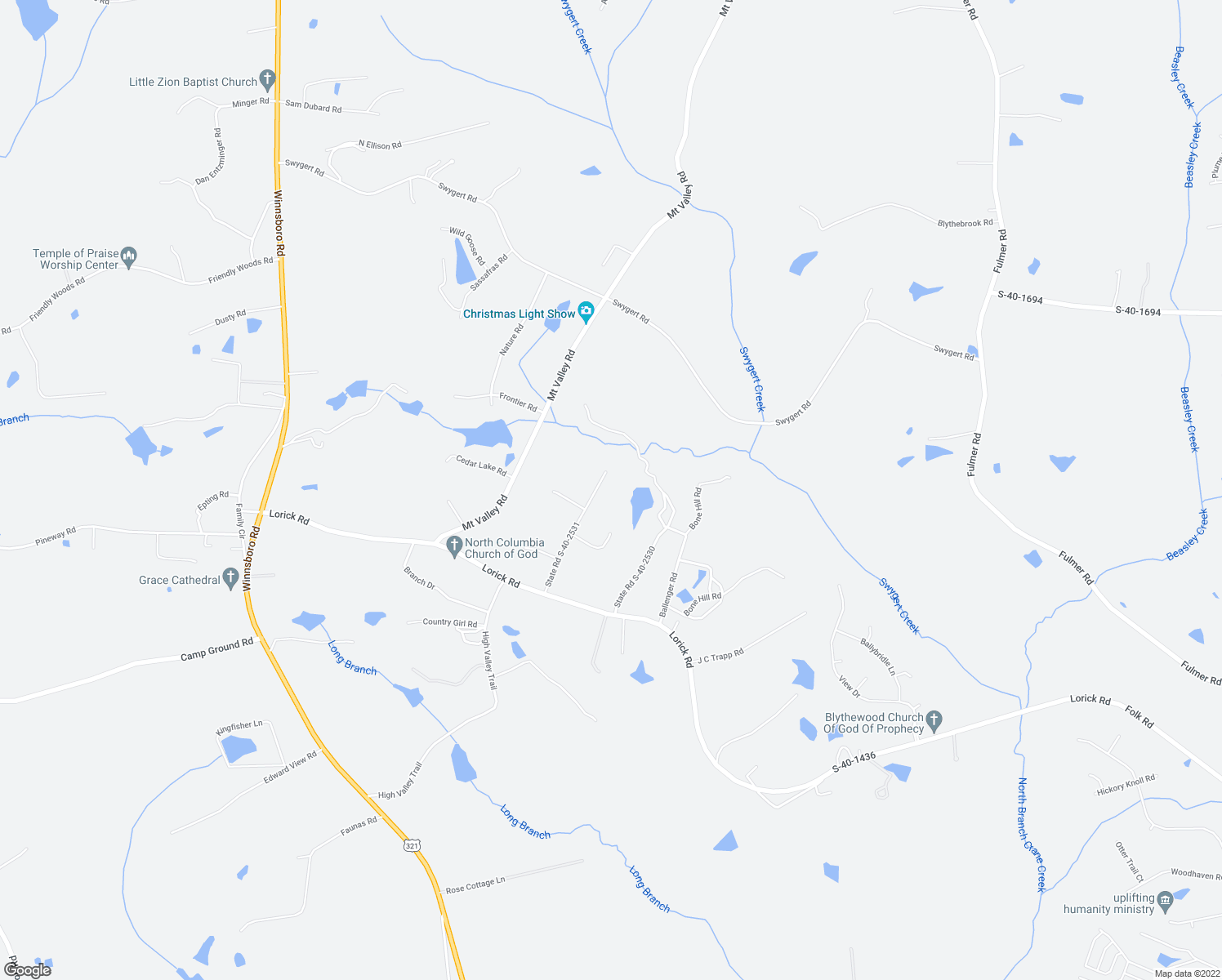 map of restaurants, bars, coffee shops, grocery stores, and more near 142 Green Acres Drive in Blythewood