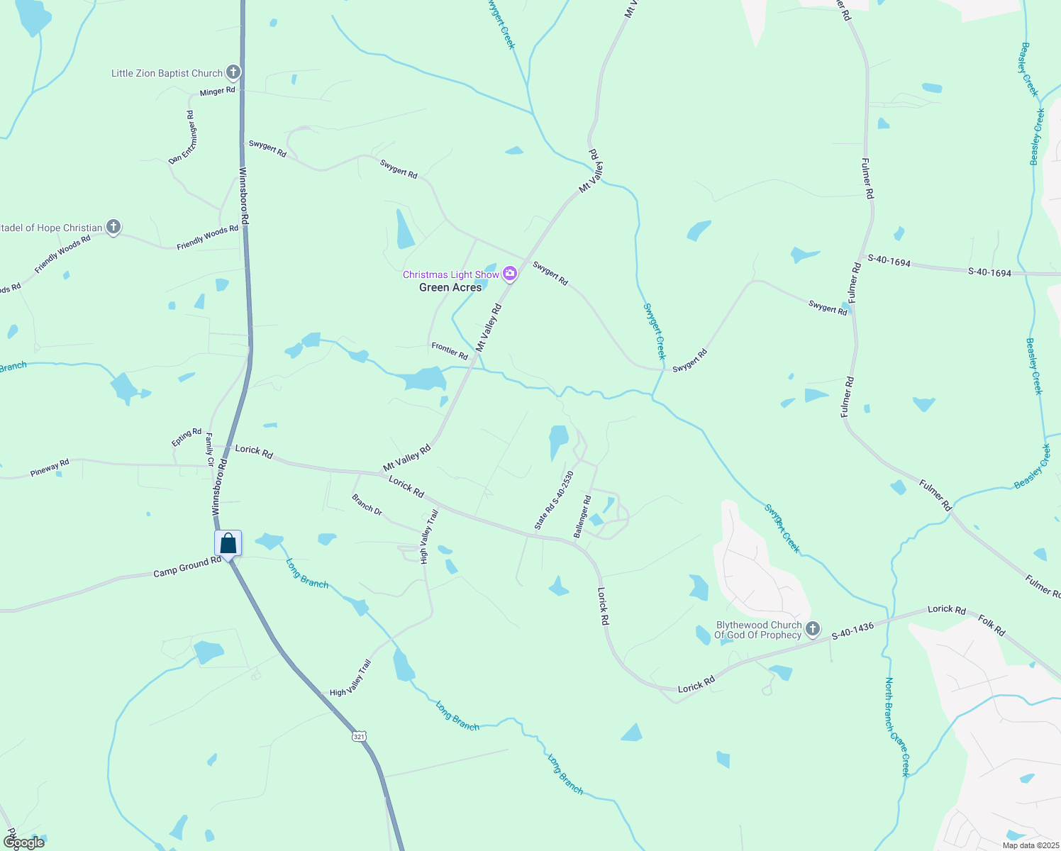 map of restaurants, bars, coffee shops, grocery stores, and more near 142 Green Acres Road in Blythewood