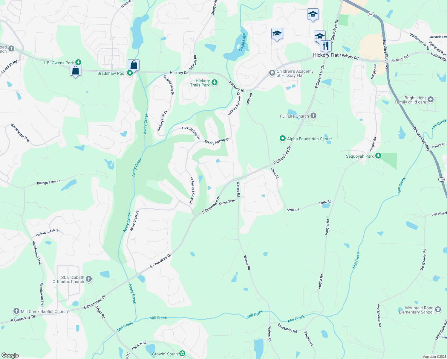 map of restaurants, bars, coffee shops, grocery stores, and more near 200 Glenview Court in Woodstock