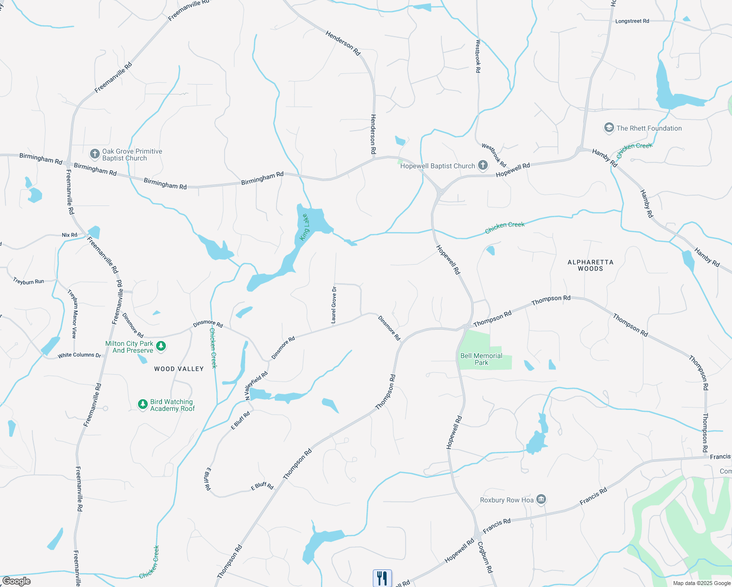 map of restaurants, bars, coffee shops, grocery stores, and more near 2170 Lake Grove Lane in Alpharetta