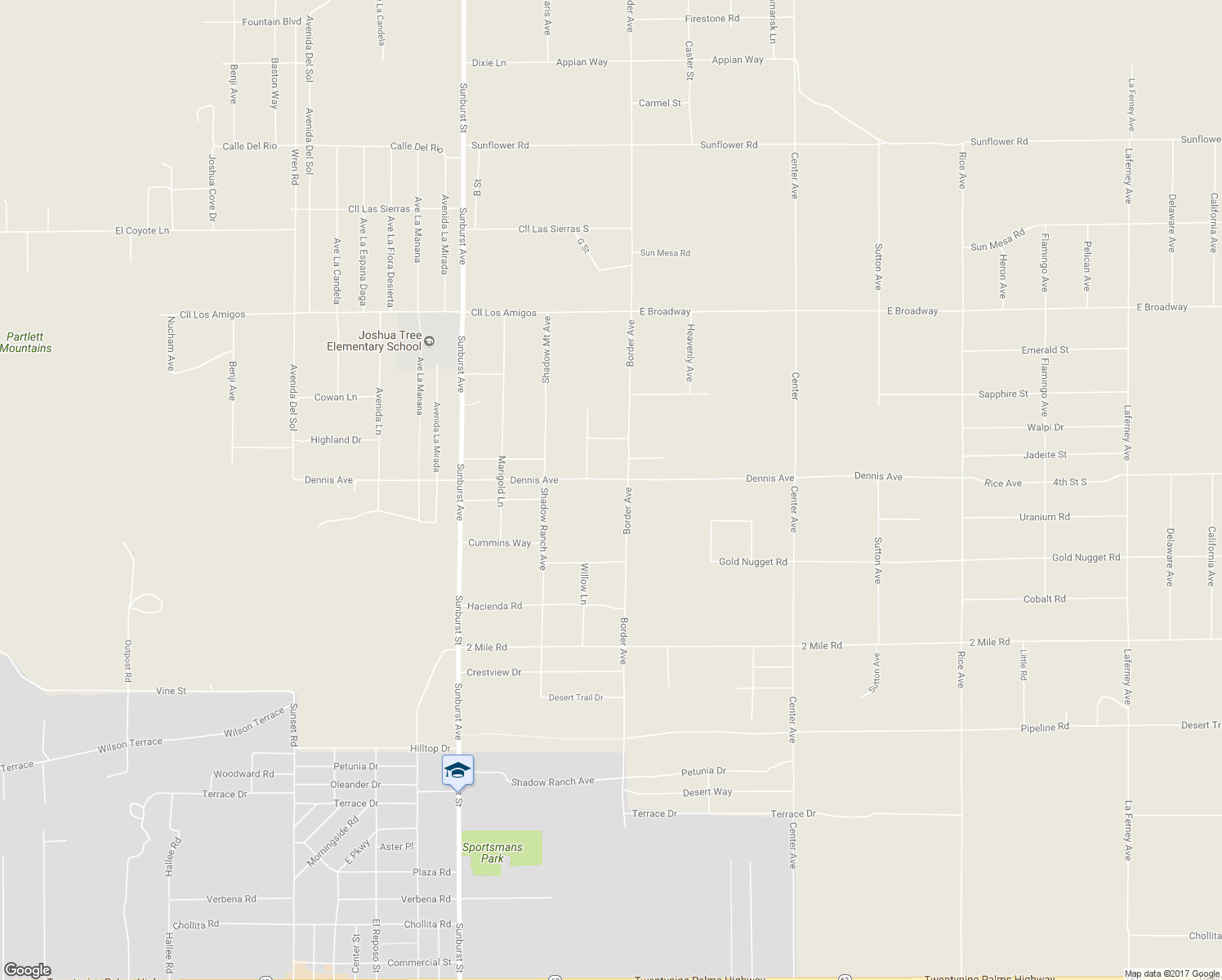 map of restaurants, bars, coffee shops, grocery stores, and more near 62453 Dennis Avenue in Joshua Tree