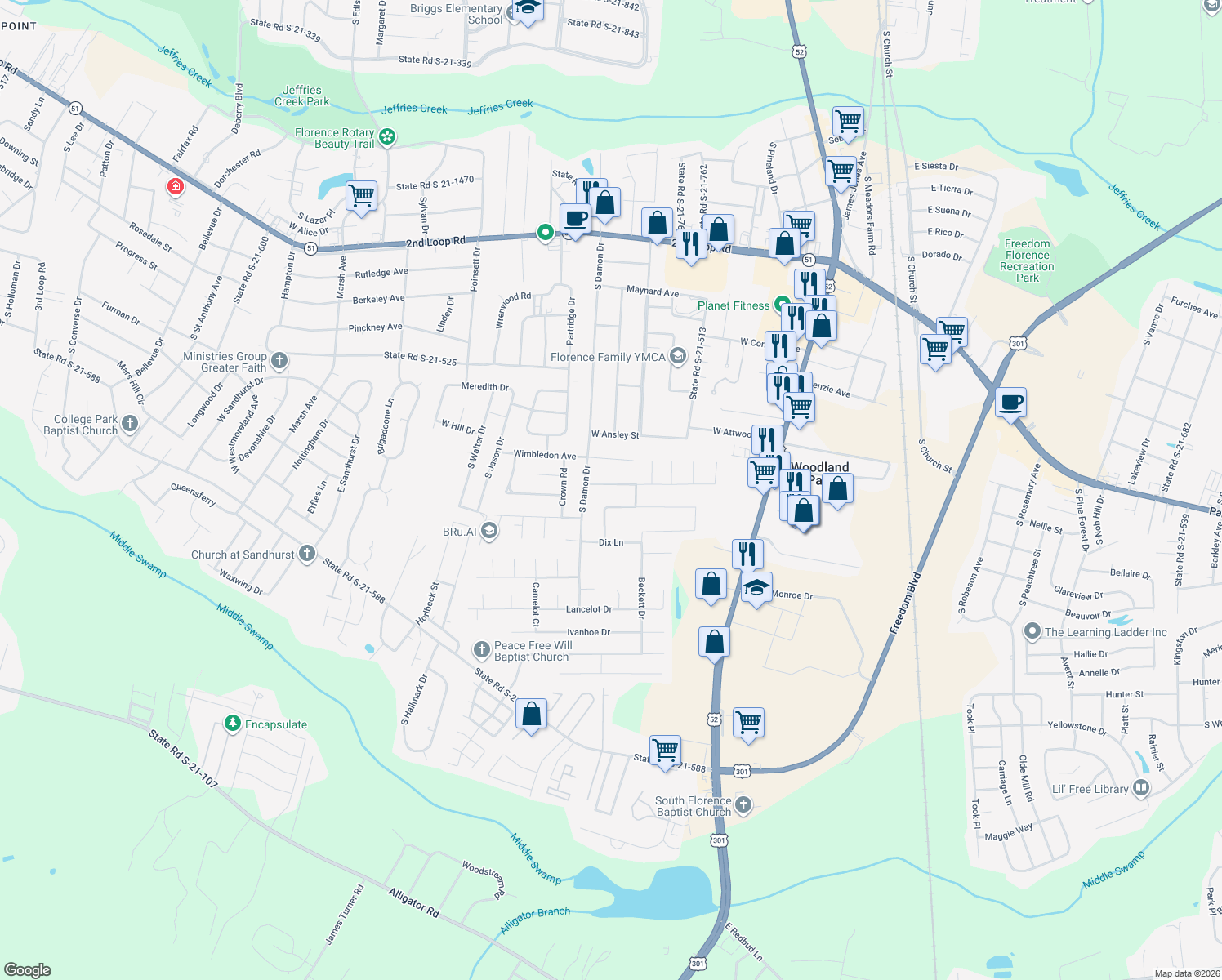 map of restaurants, bars, coffee shops, grocery stores, and more near 714 Sidney Ave in Florence