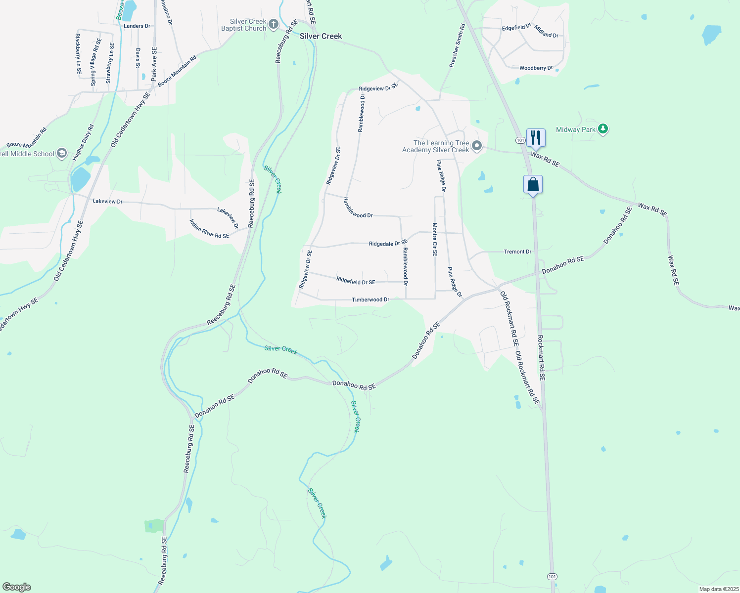 map of restaurants, bars, coffee shops, grocery stores, and more near 26 Timberwood Drive in Silver Creek
