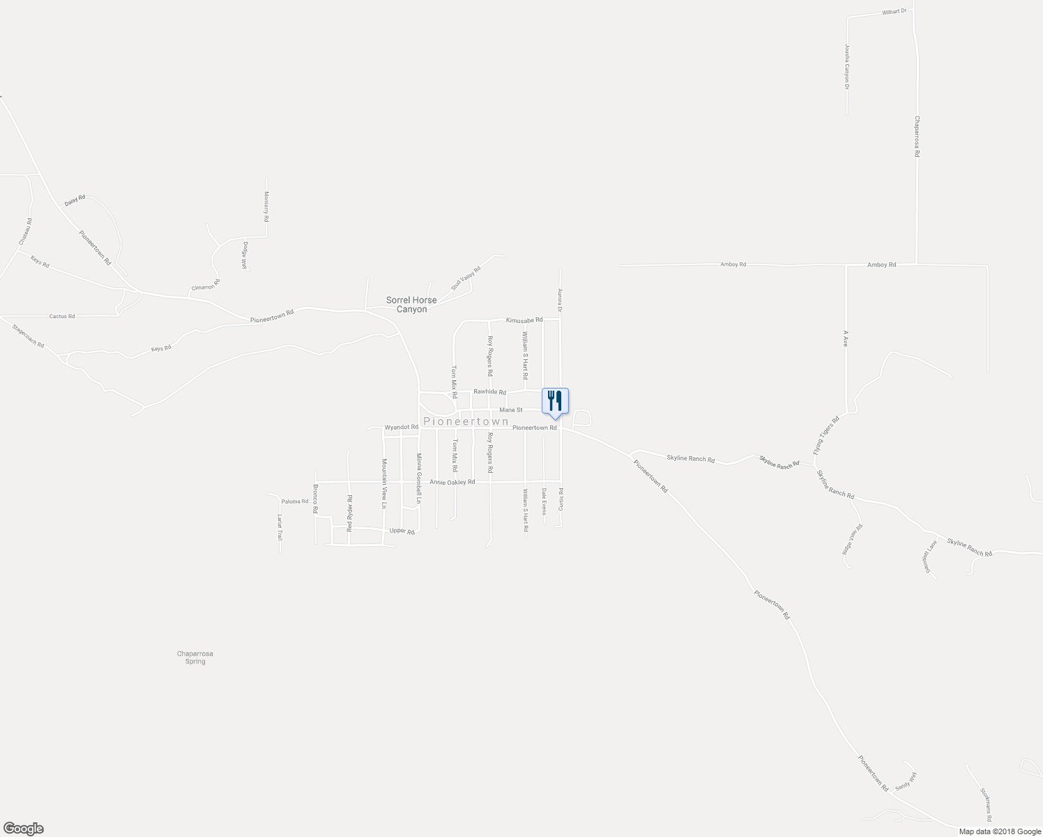 map of restaurants, bars, coffee shops, grocery stores, and more near 53613 Mane Street in Pioneertown
