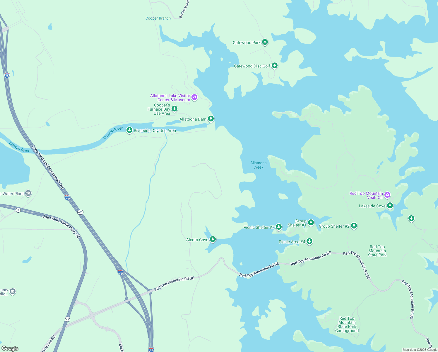 map of restaurants, bars, coffee shops, grocery stores, and more near 86 Somerset Lane in Cartersville
