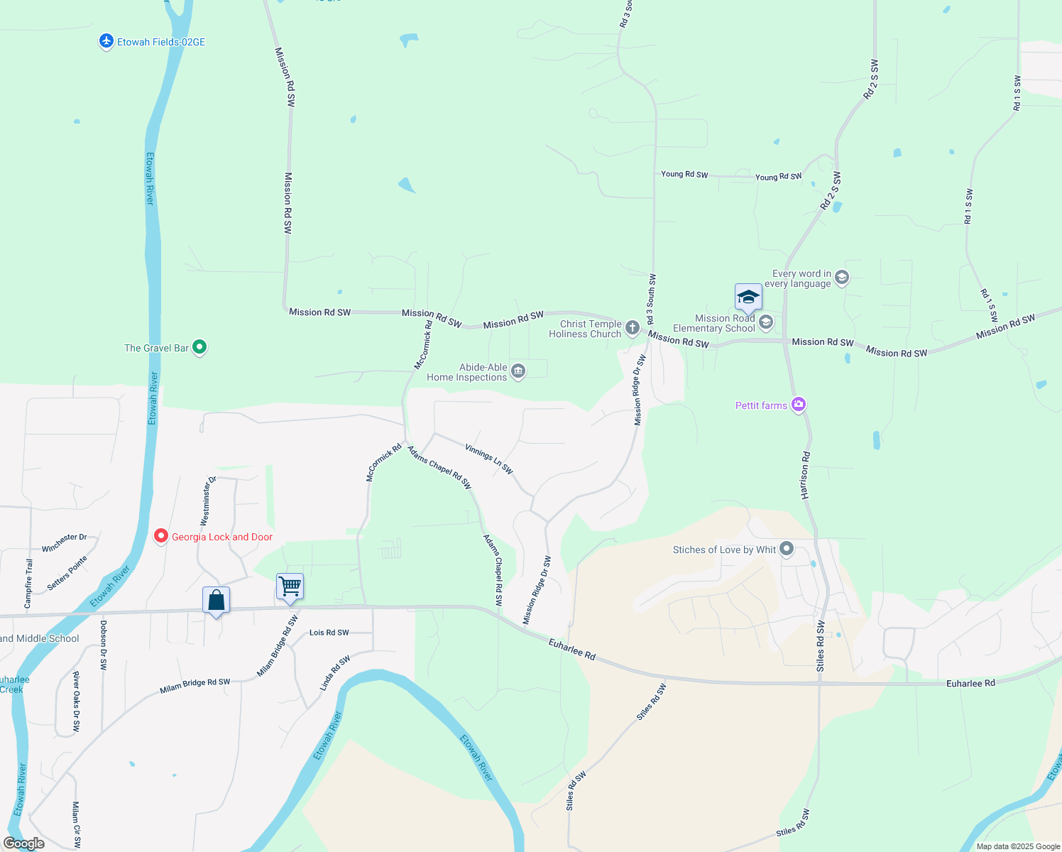 map of restaurants, bars, coffee shops, grocery stores, and more near 26 Stiles Court Southwest in Cartersville