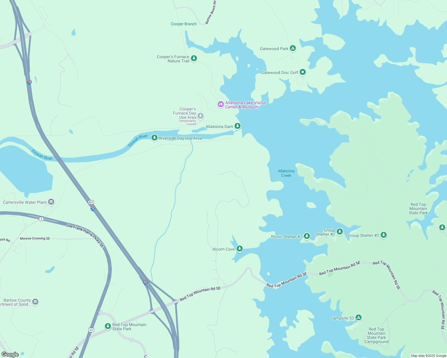 map of restaurants, bars, coffee shops, grocery stores, and more near 103 Somerset Lane in Cartersville