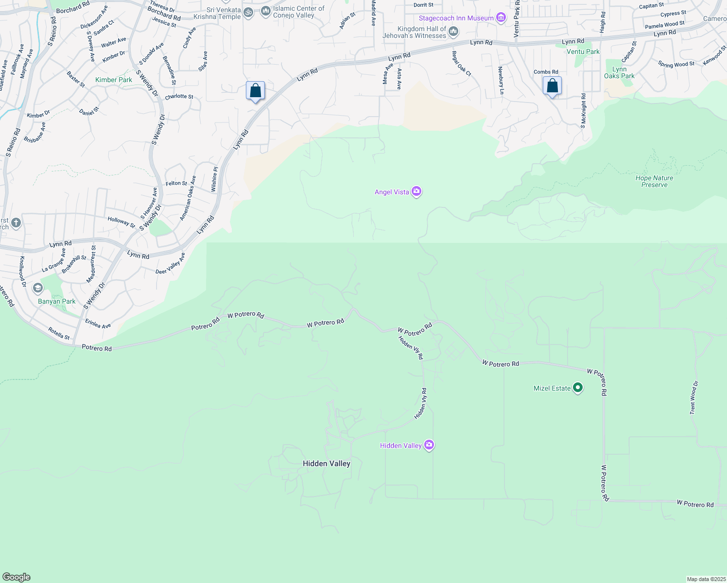 map of restaurants, bars, coffee shops, grocery stores, and more near 2200 White Stallion Road in Westlake Village