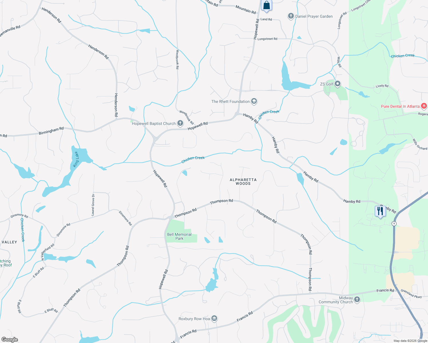 map of restaurants, bars, coffee shops, grocery stores, and more near 315 South Vineyard Way in Alpharetta