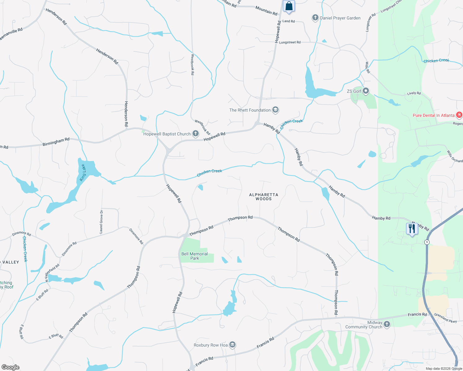map of restaurants, bars, coffee shops, grocery stores, and more near 315 South Vineyard Way in Alpharetta