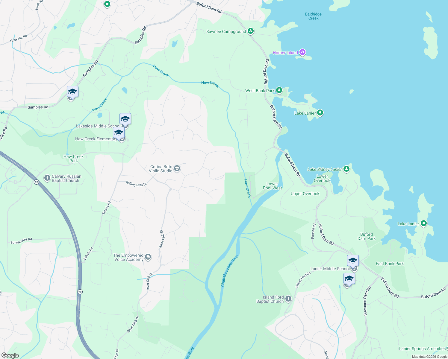 map of restaurants, bars, coffee shops, grocery stores, and more near 5010 Bowman Park Point in Cumming
