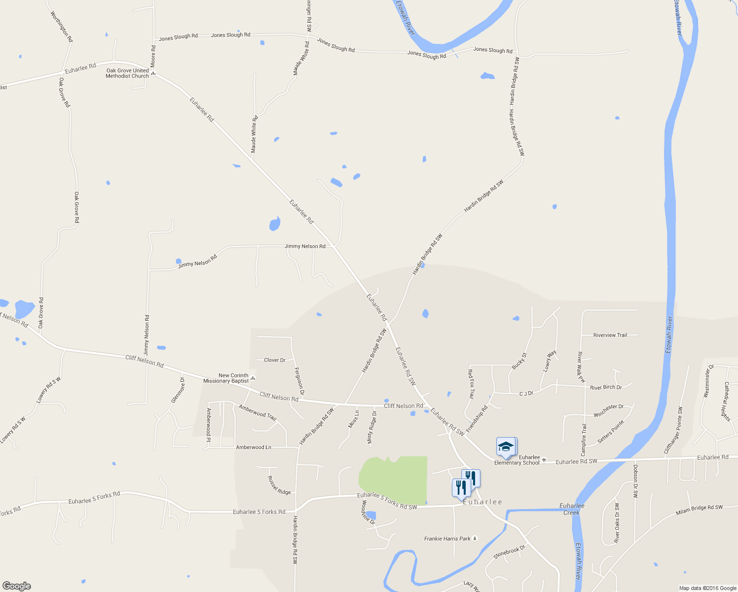 map of restaurants, bars, coffee shops, grocery stores, and more near 1334 Euharlee Rd in Euharlee