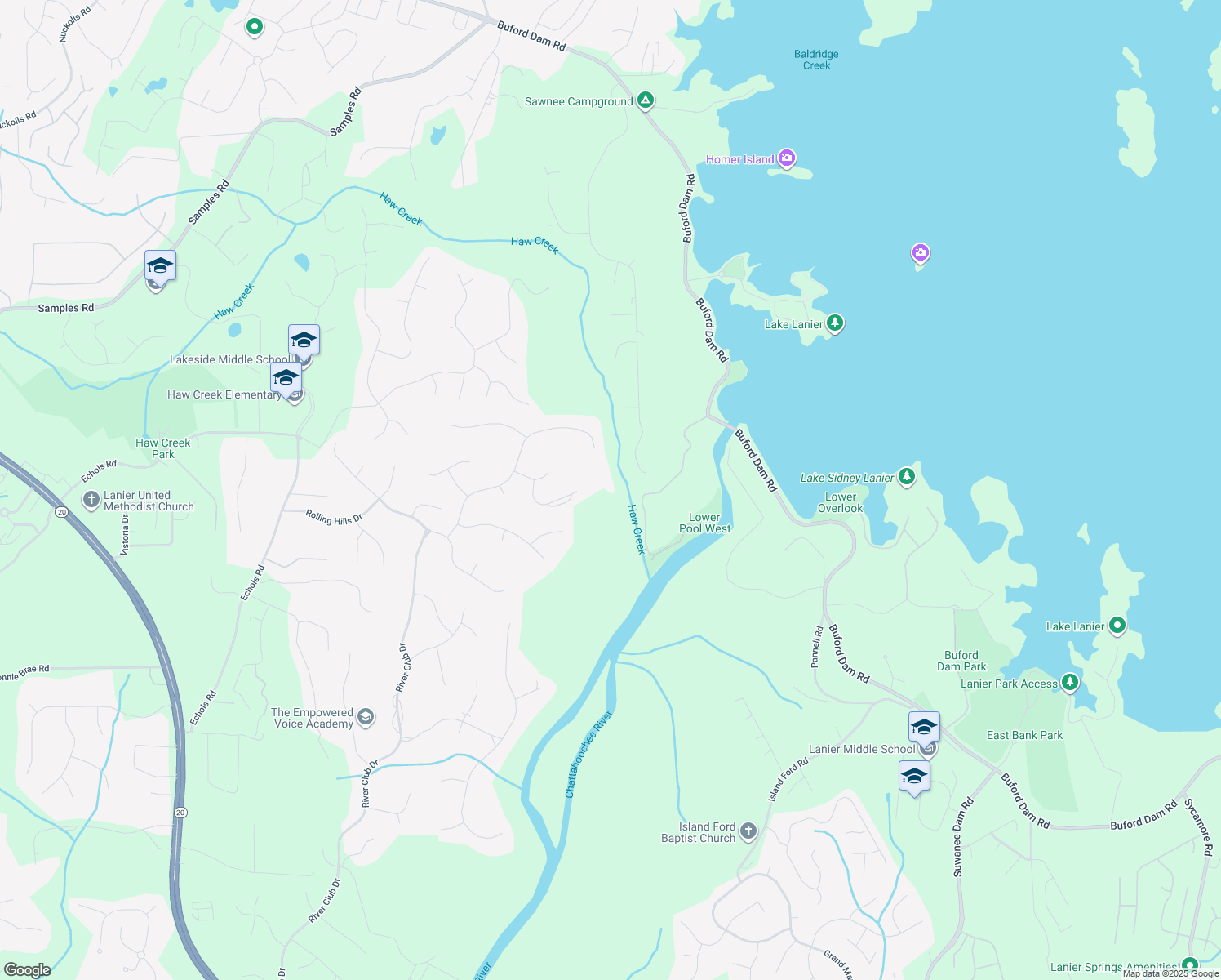 map of restaurants, bars, coffee shops, grocery stores, and more near 5020 Bowman Park Point in Cumming