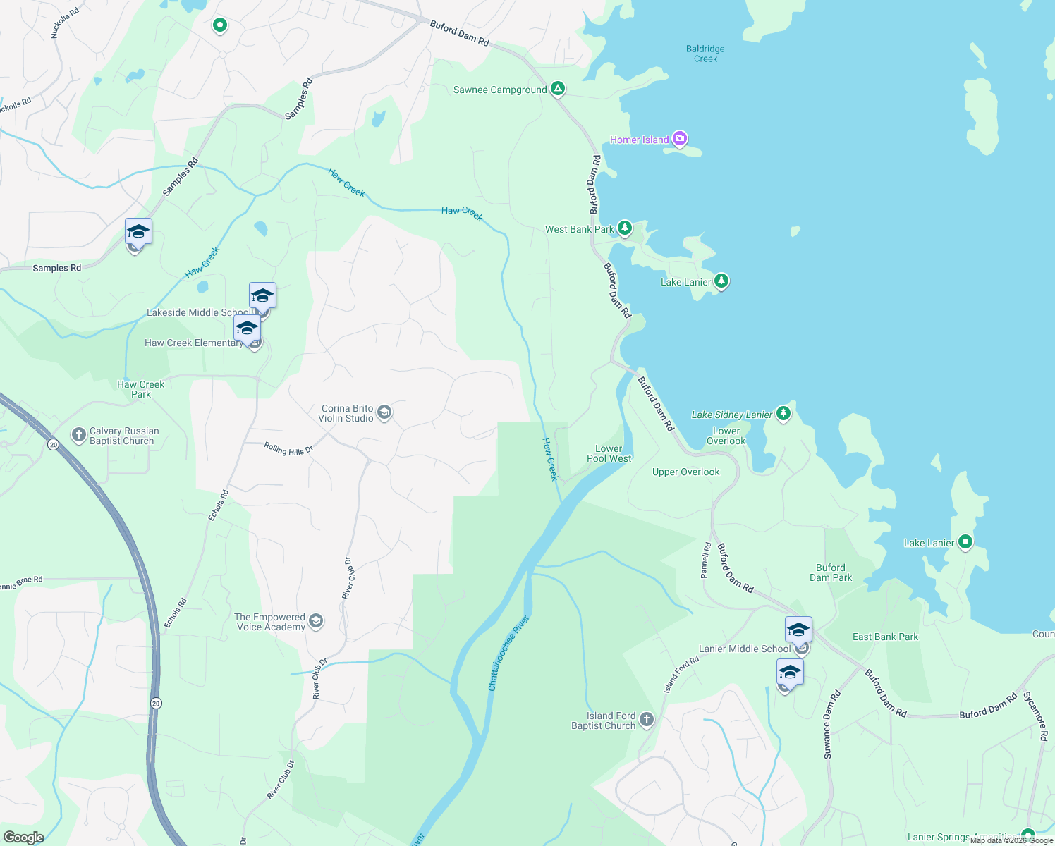 map of restaurants, bars, coffee shops, grocery stores, and more near 5020 Bowman Park Point in Cumming