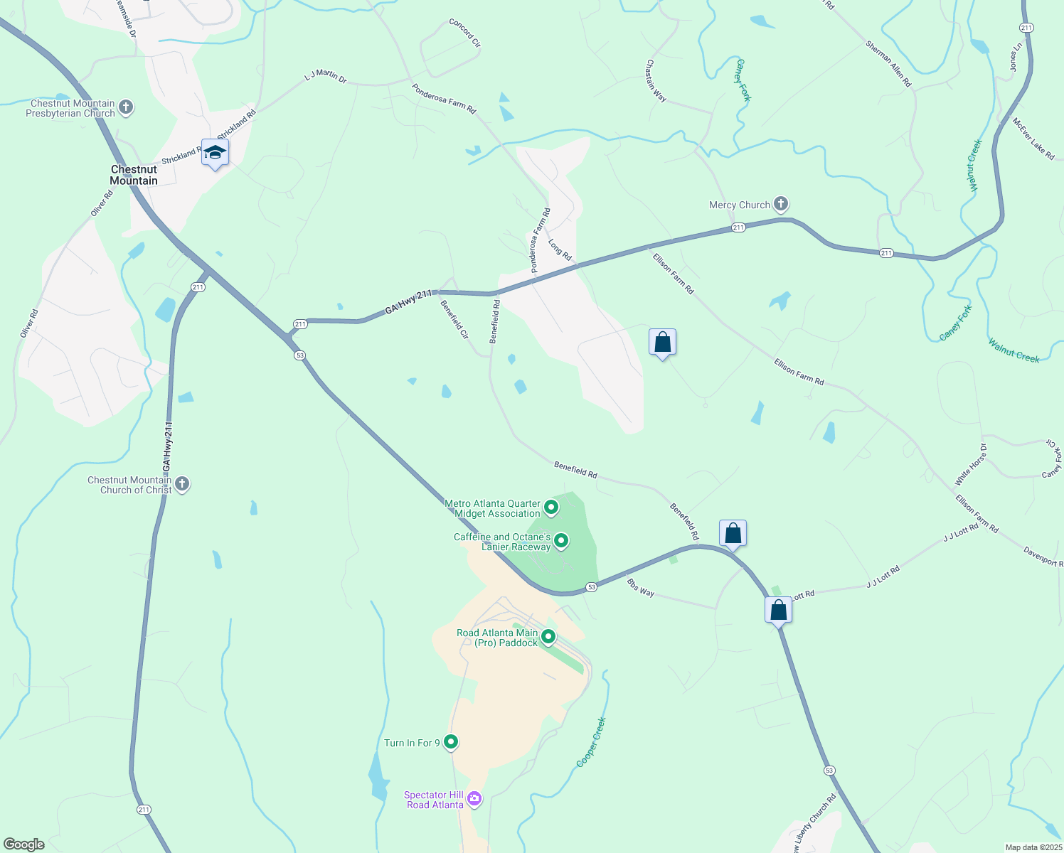 map of restaurants, bars, coffee shops, grocery stores, and more near 4377 Benefield Road in Braselton