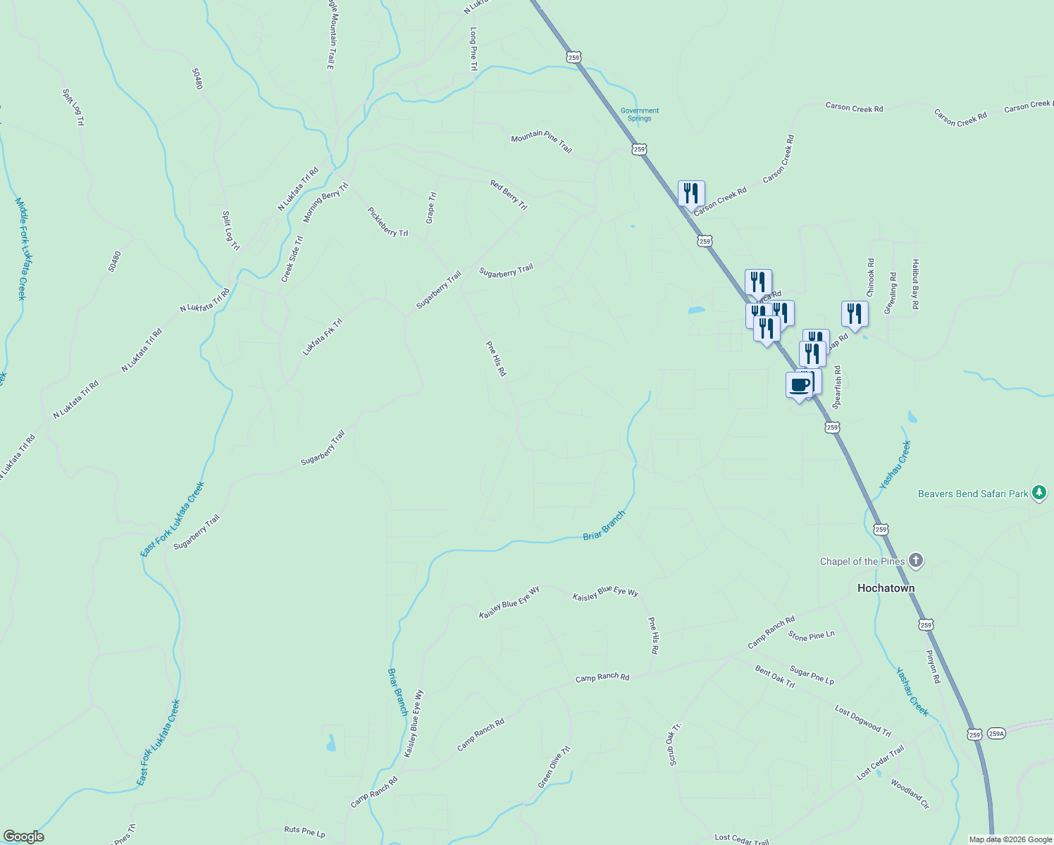 map of restaurants, bars, coffee shops, grocery stores, and more near 50400 in Broken Bow