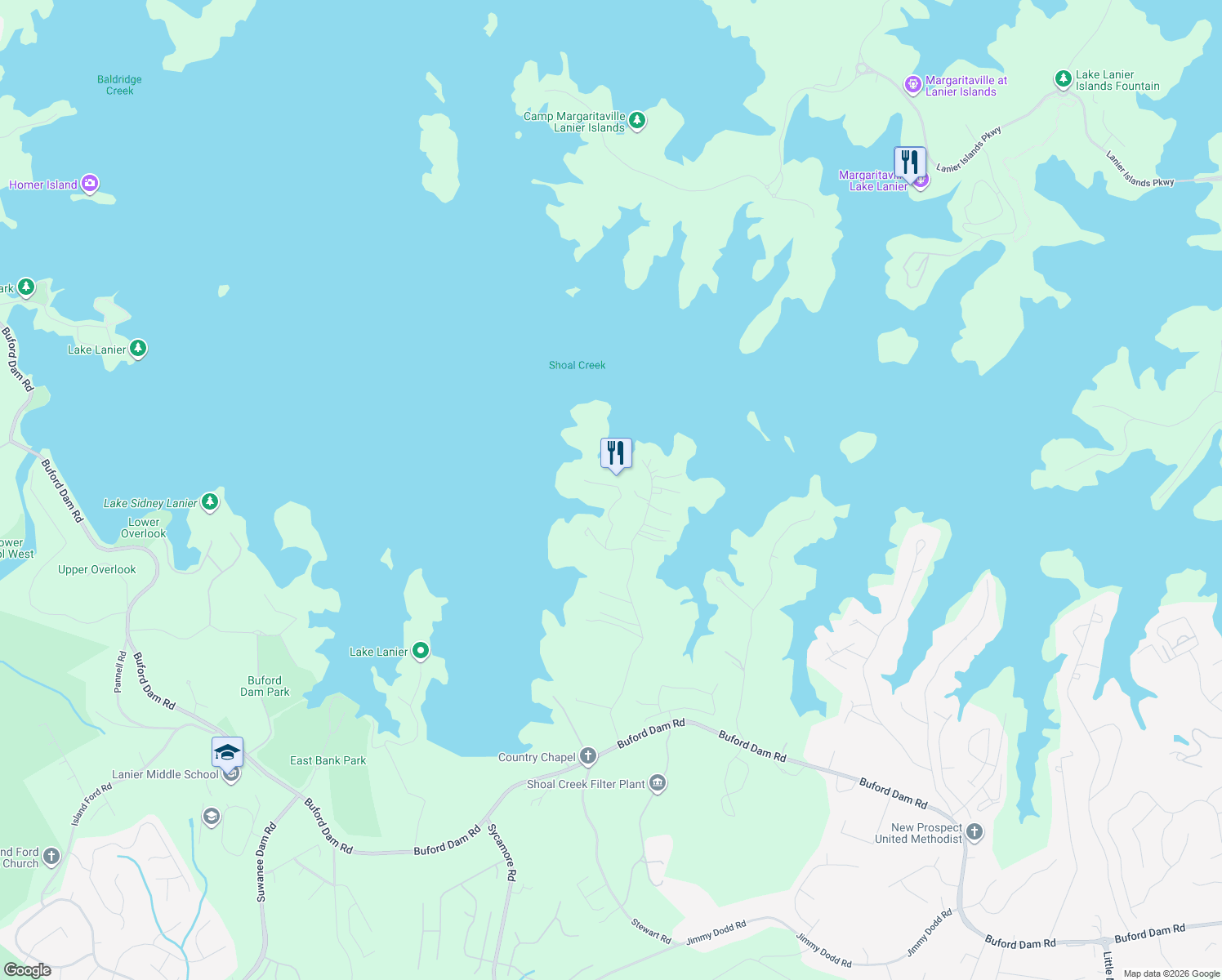 map of restaurants, bars, coffee shops, grocery stores, and more near 1670 Green Rd in Buford