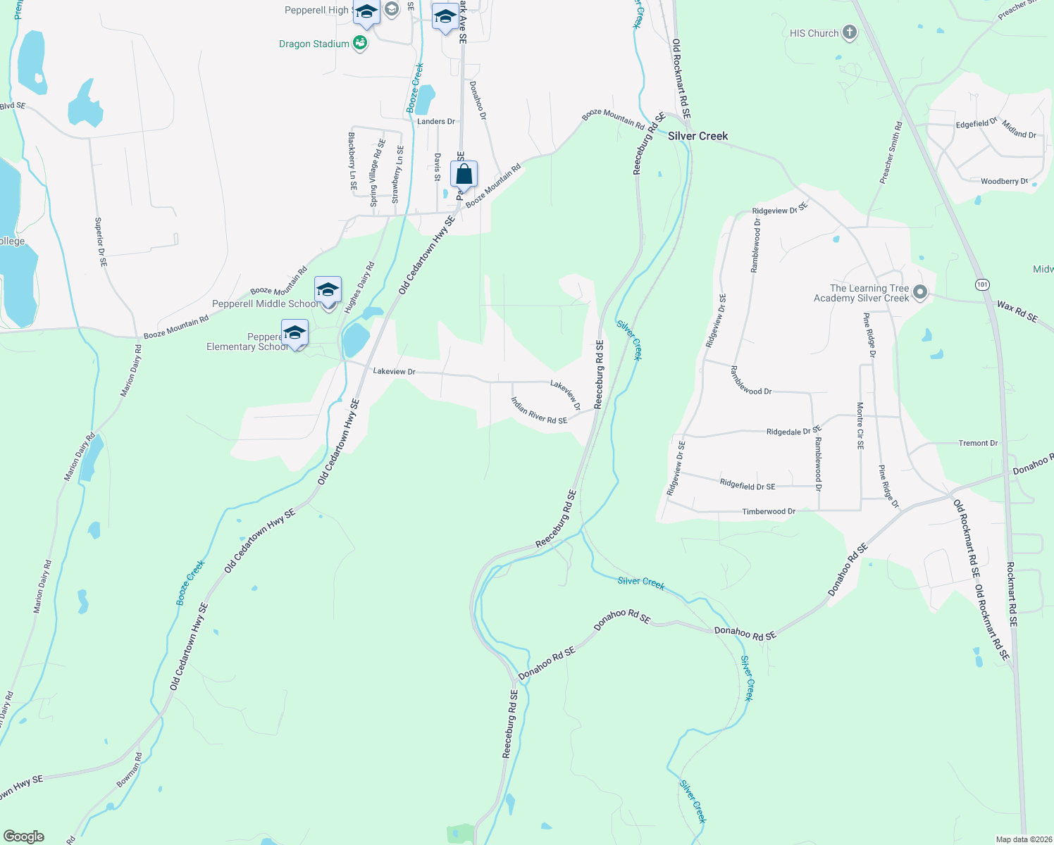 map of restaurants, bars, coffee shops, grocery stores, and more near 10 Indian River Road Southeast in Lindale