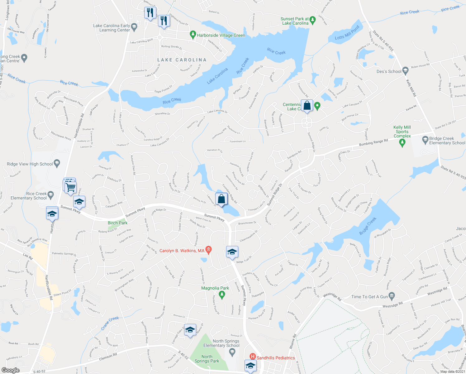 map of restaurants, bars, coffee shops, grocery stores, and more near 202 Windsorcrest Road in Columbia