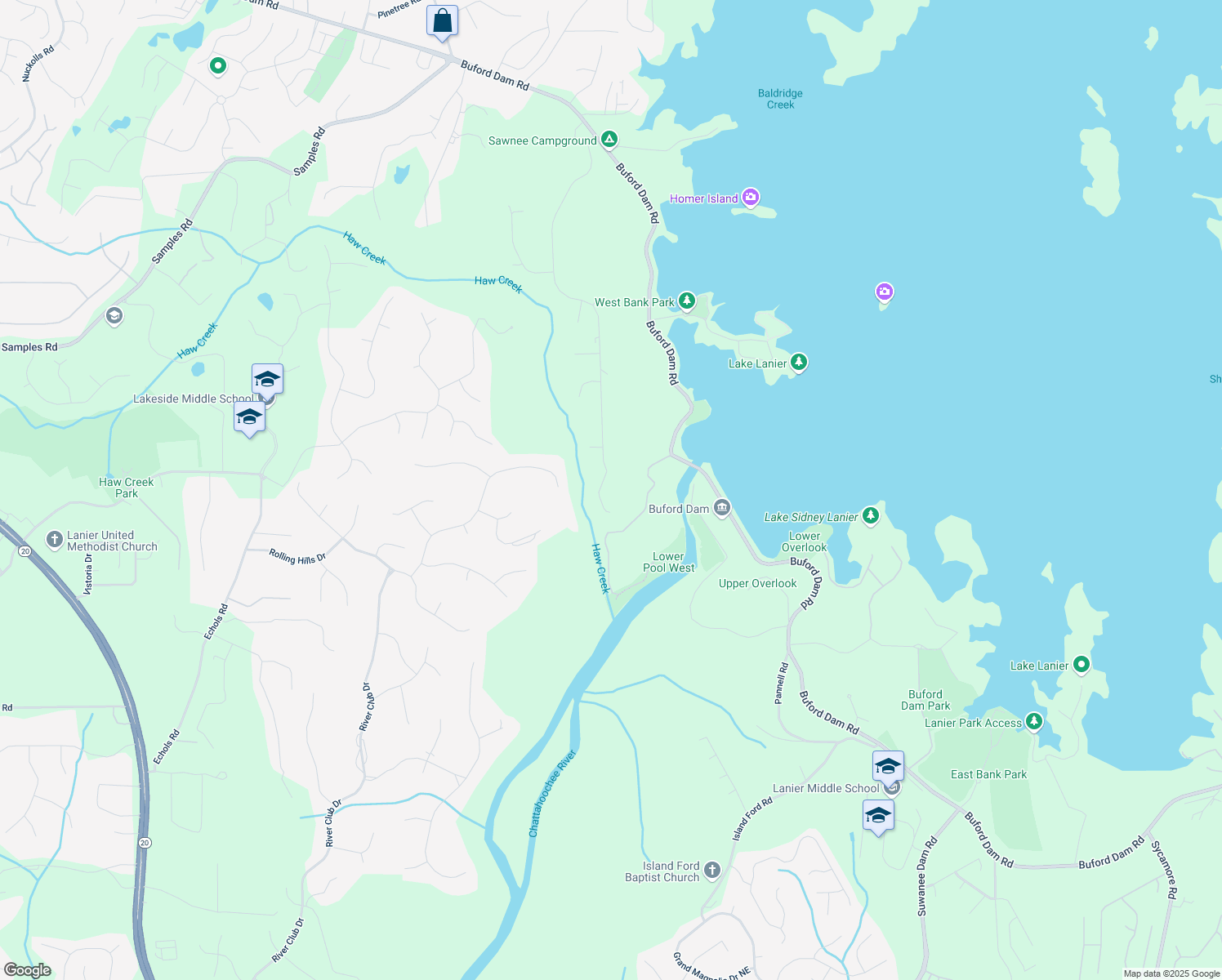 map of restaurants, bars, coffee shops, grocery stores, and more near 3875 Sweetwater Drive in Cumming