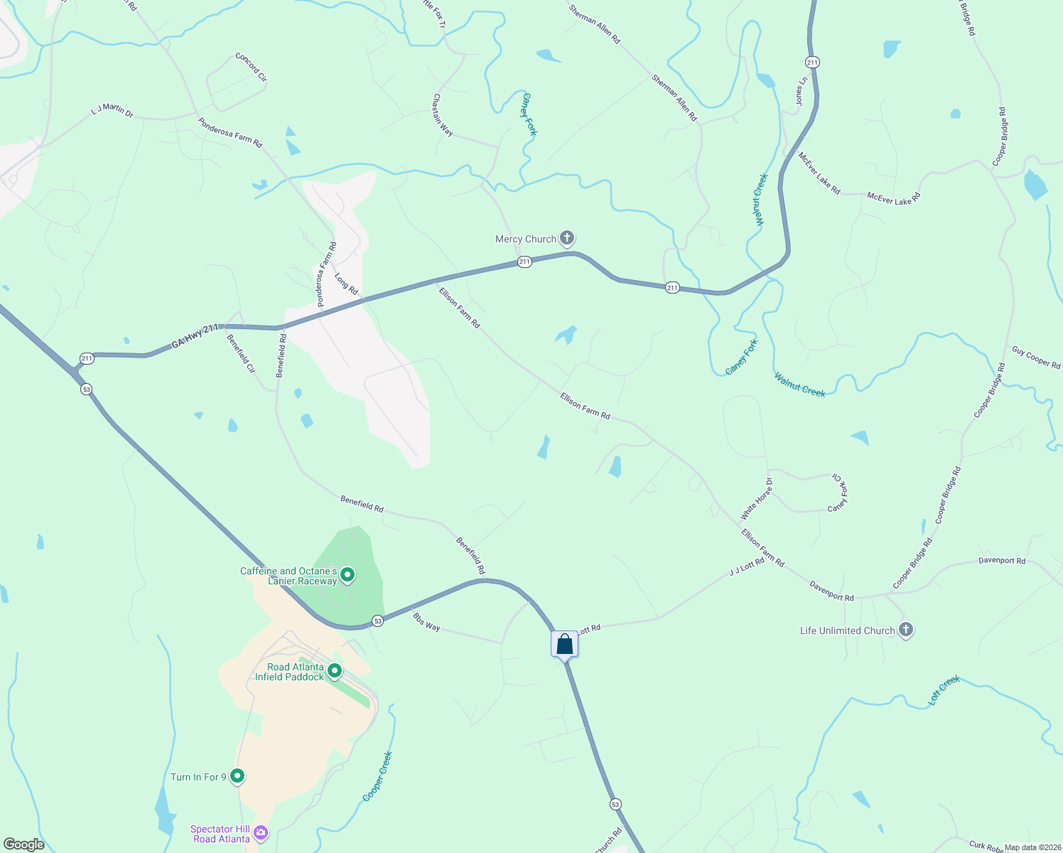 map of restaurants, bars, coffee shops, grocery stores, and more near 4054 Ellison Farm Road in Braselton