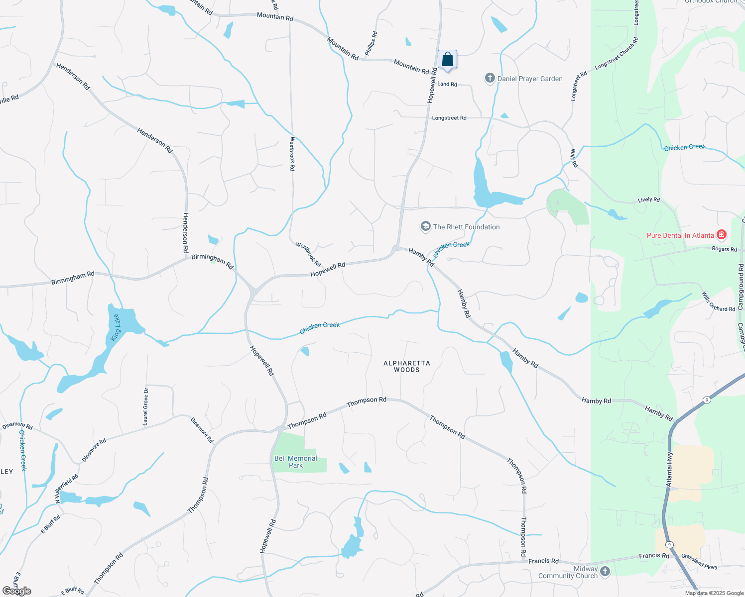 map of restaurants, bars, coffee shops, grocery stores, and more near 2625 Grassview Drive in Alpharetta