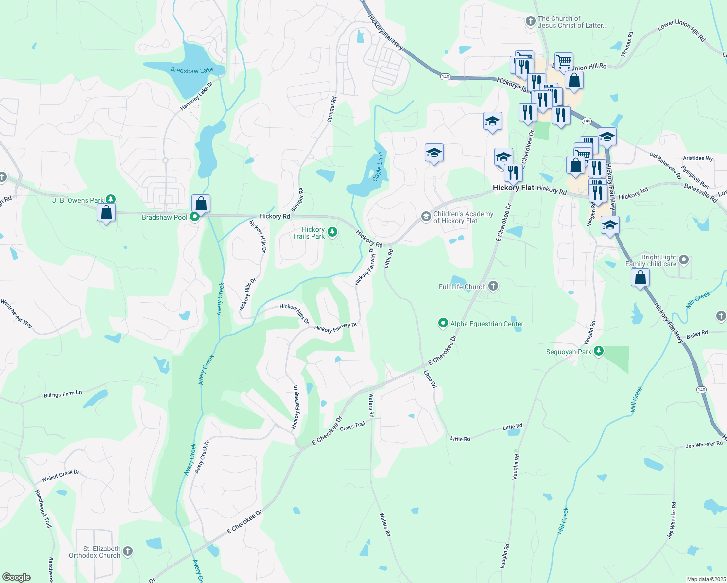 map of restaurants, bars, coffee shops, grocery stores, and more near 4021 Hickory Fairway Dr in Woodstock