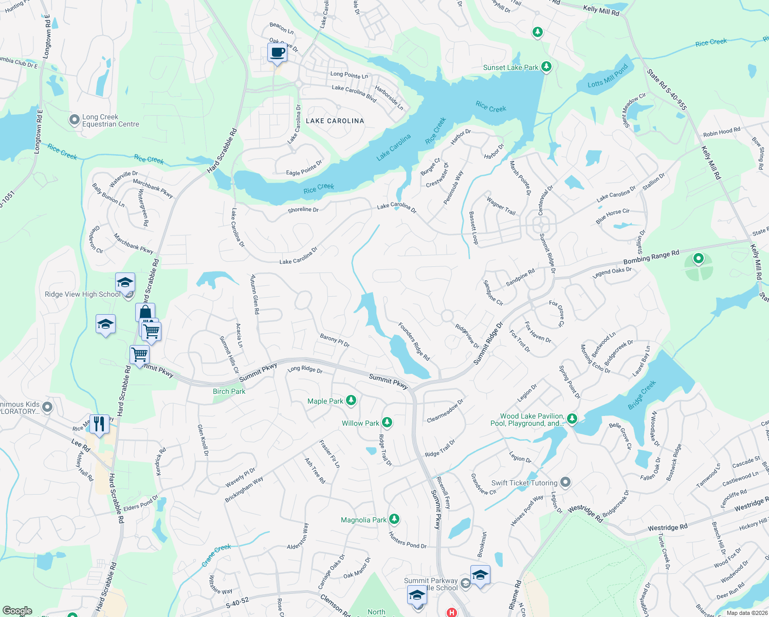 map of restaurants, bars, coffee shops, grocery stores, and more near 317 Founders Ridge Road in Columbia