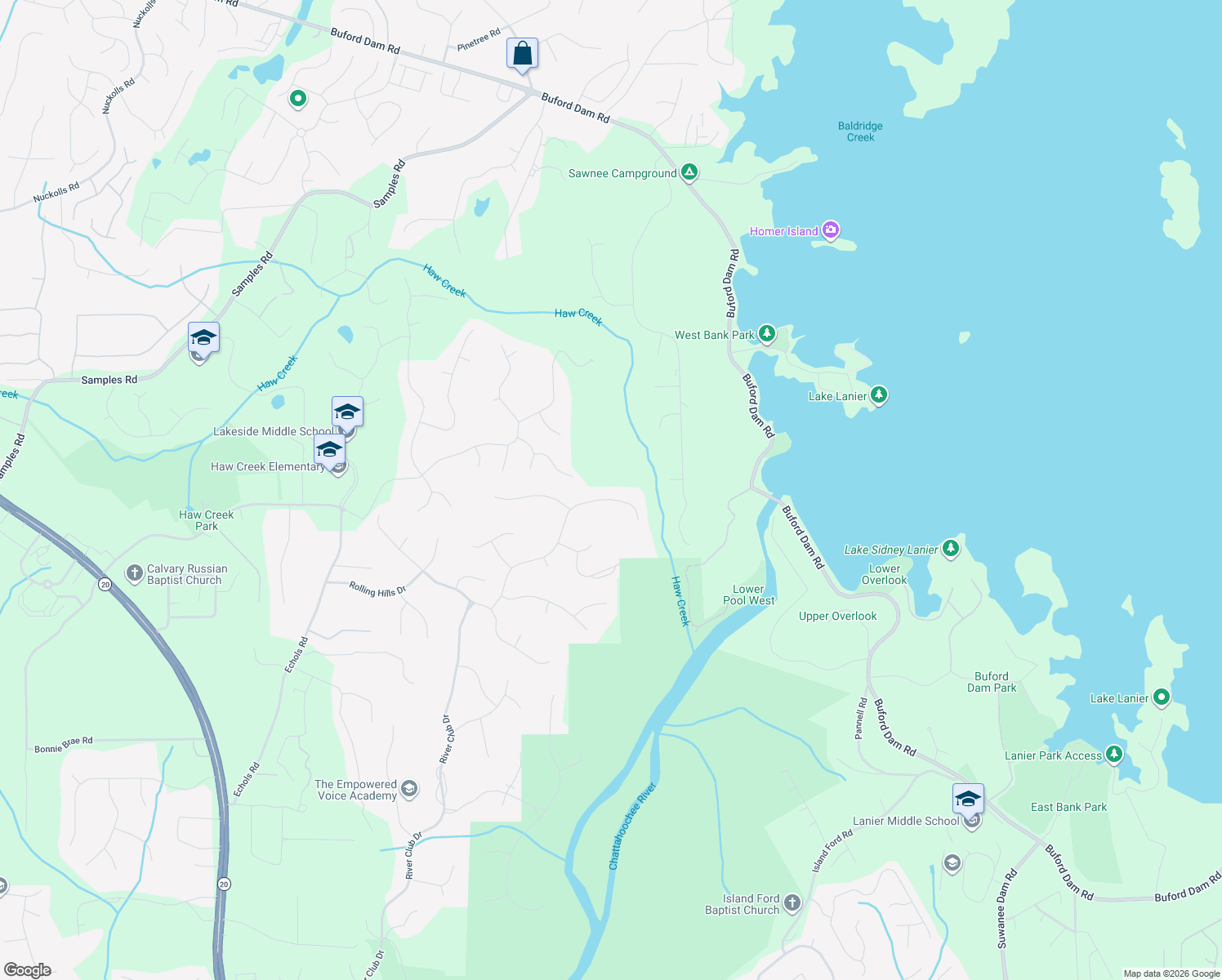 map of restaurants, bars, coffee shops, grocery stores, and more near 4935 North River Drive in Cumming