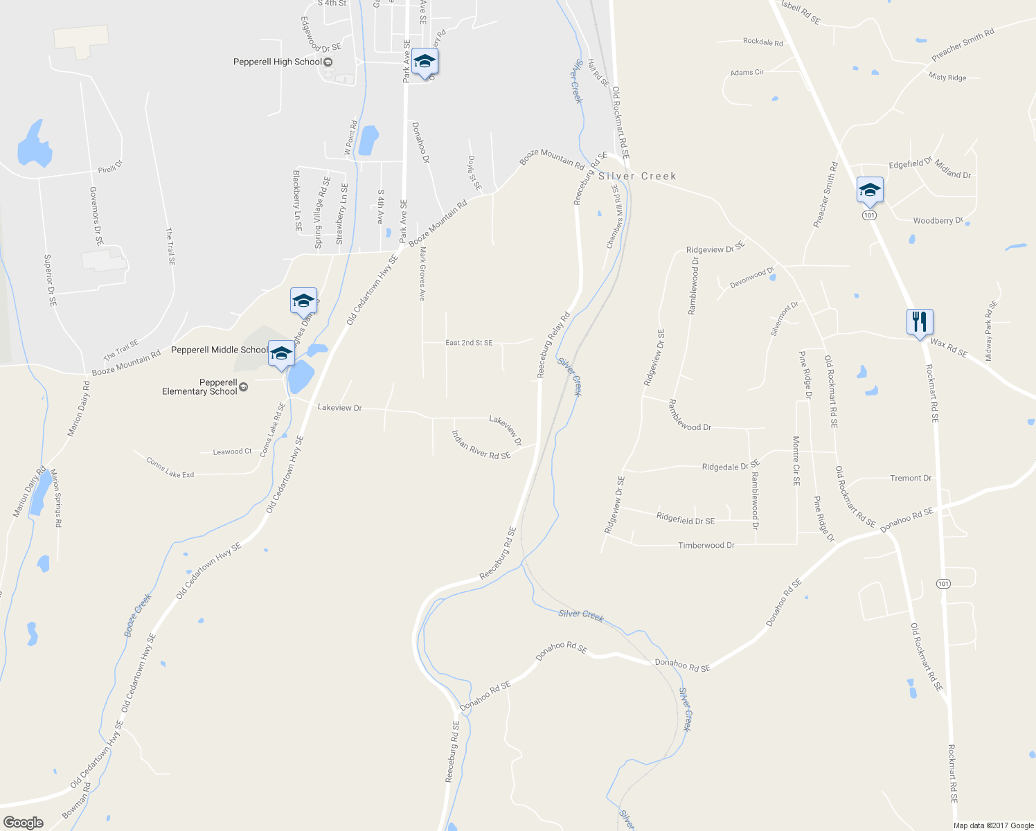 map of restaurants, bars, coffee shops, grocery stores, and more near 53 Lakeview Drive in Lindale