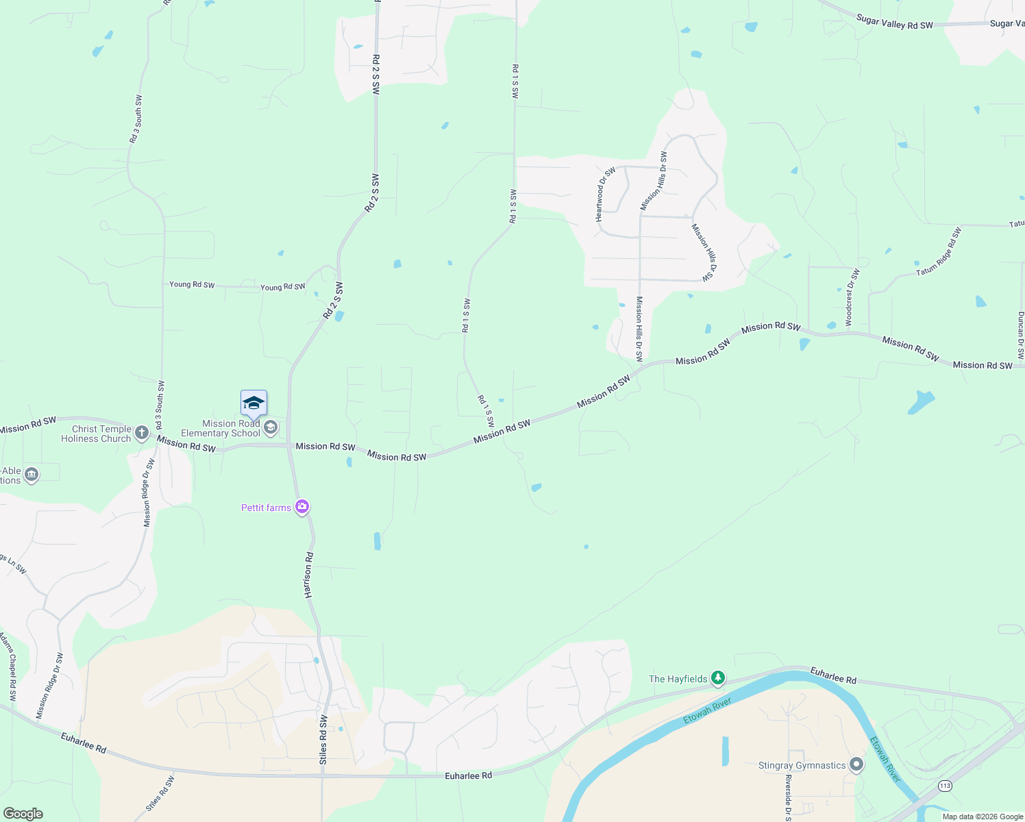 map of restaurants, bars, coffee shops, grocery stores, and more near 14 Dodson Road Southwest in Cartersville