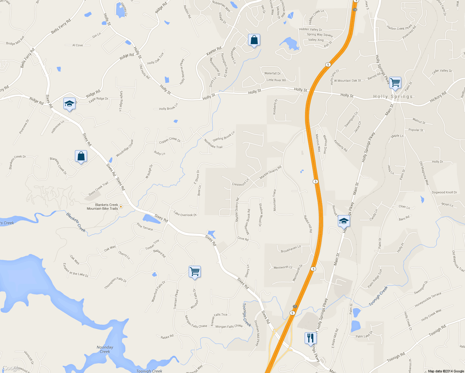 map of restaurants, bars, coffee shops, grocery stores, and more near 400 Crestmont Lane in Canton
