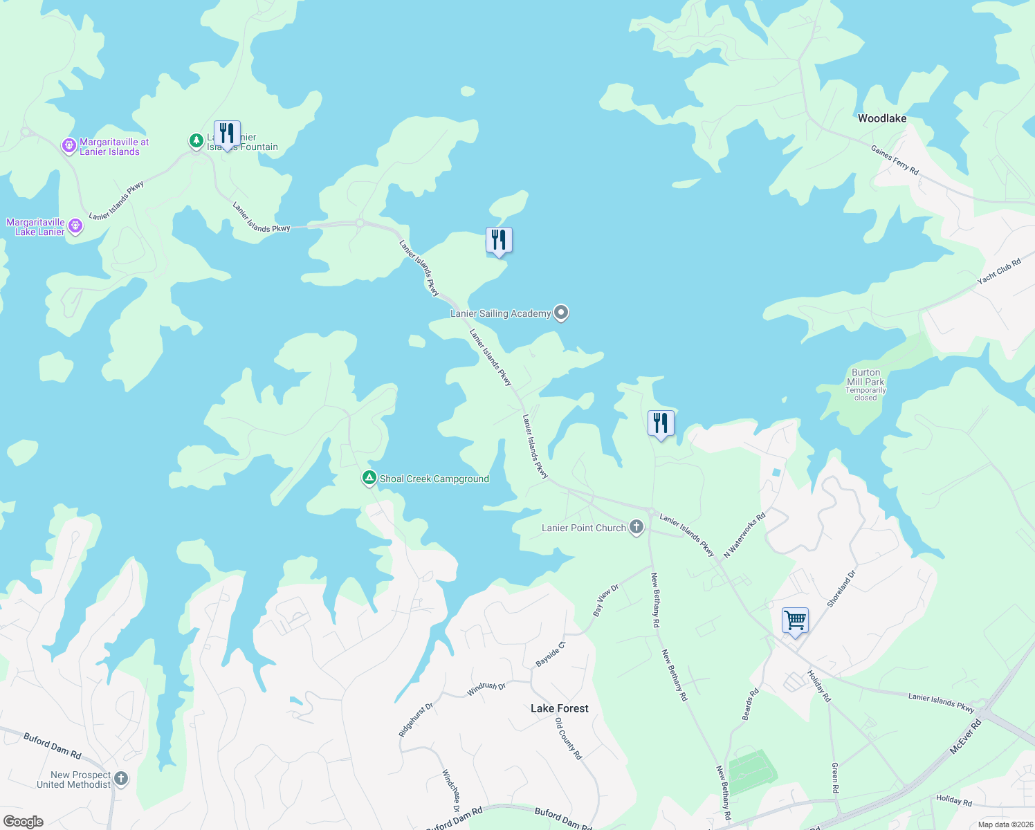 map of restaurants, bars, coffee shops, grocery stores, and more near 2975 Pass Dr in Buford