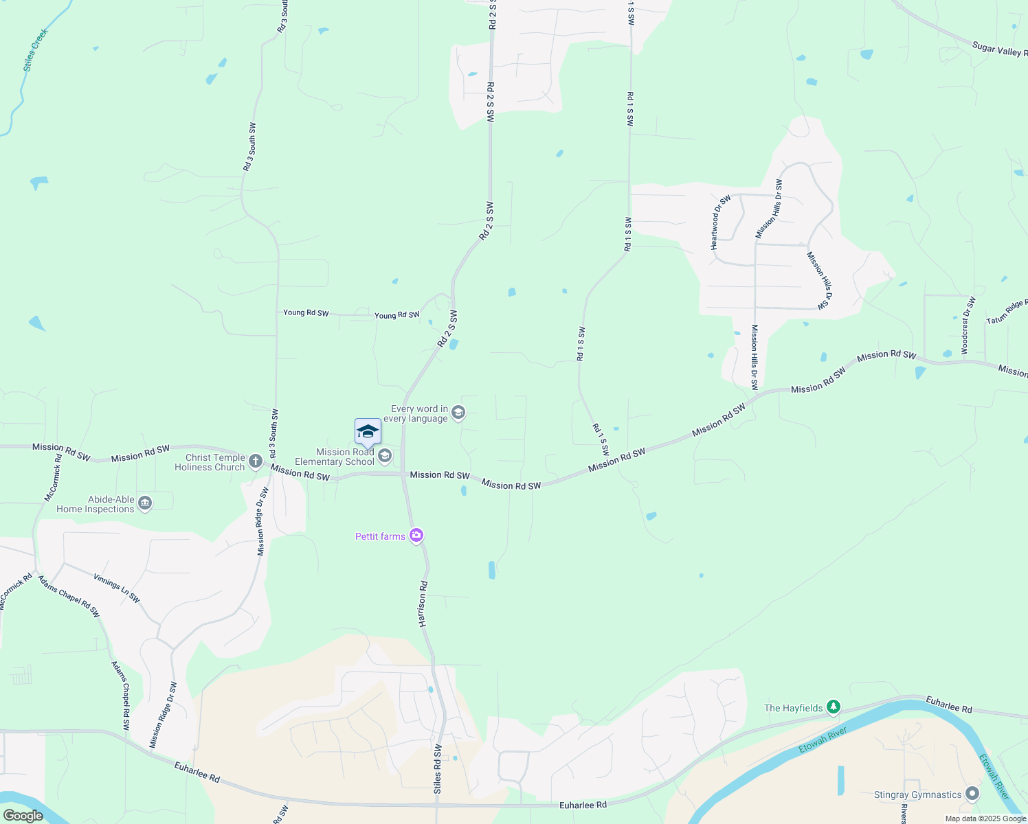 map of restaurants, bars, coffee shops, grocery stores, and more near 14 Bramblewood Point SW in Cartersville