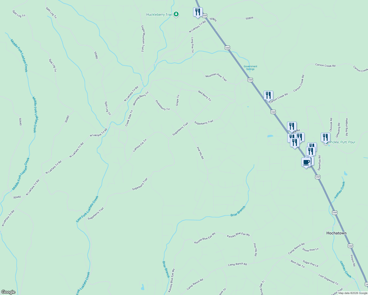 map of restaurants, bars, coffee shops, grocery stores, and more near 50400 in Broken Bow
