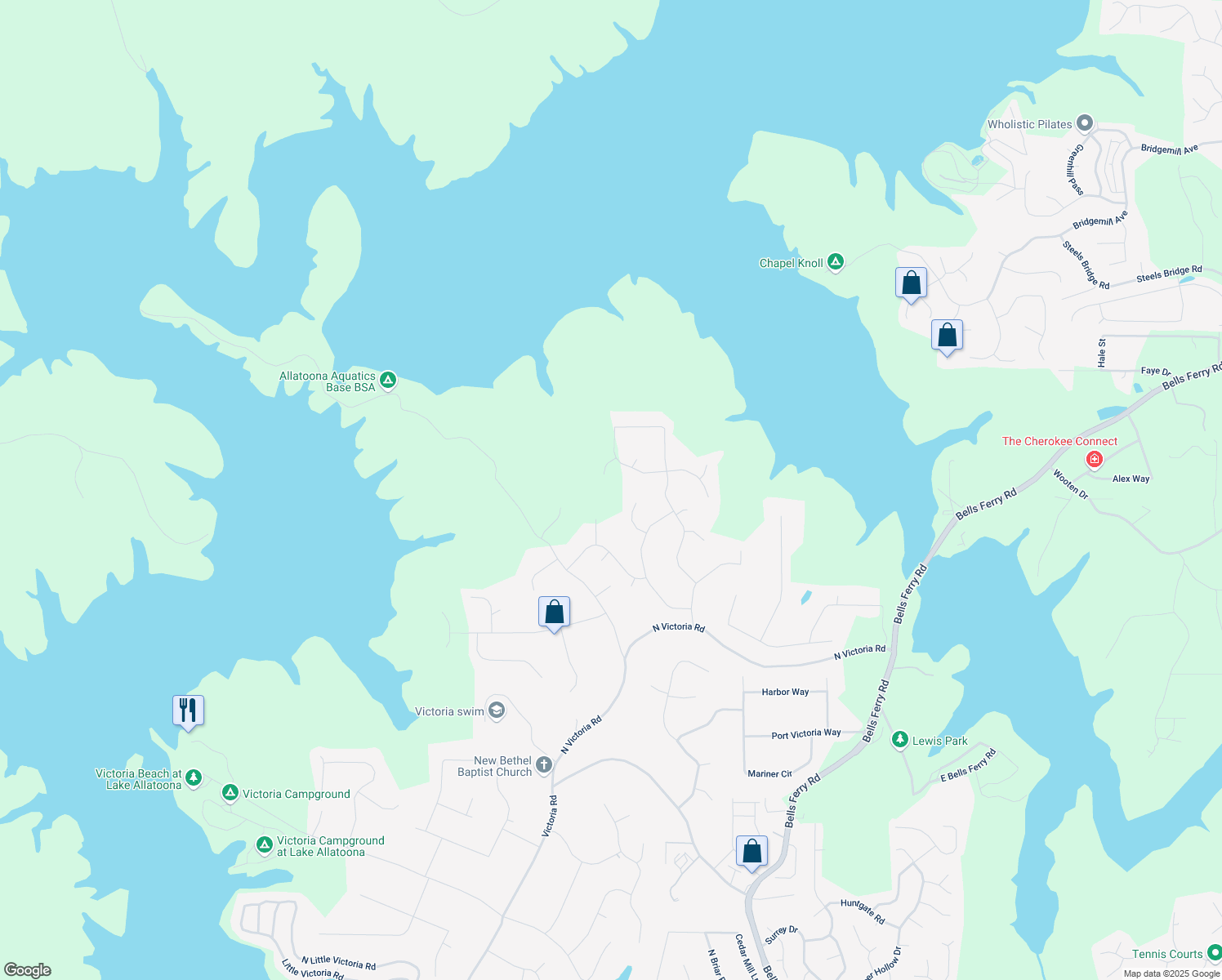 map of restaurants, bars, coffee shops, grocery stores, and more near 1013 Harbor Court in Woodstock