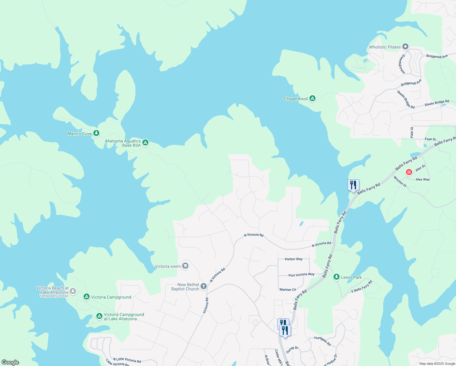 map of restaurants, bars, coffee shops, grocery stores, and more near 1013 Harbor Court in Woodstock