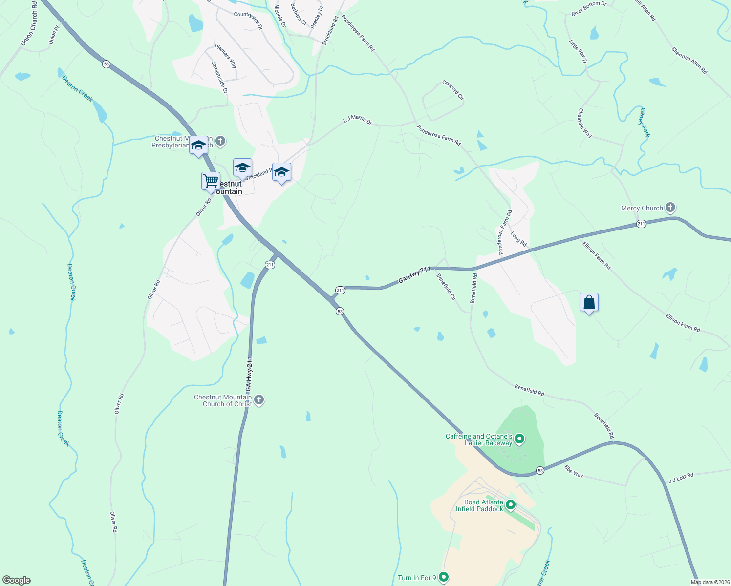 map of restaurants, bars, coffee shops, grocery stores, and more near 4401 Tanners Mill Road in Braselton