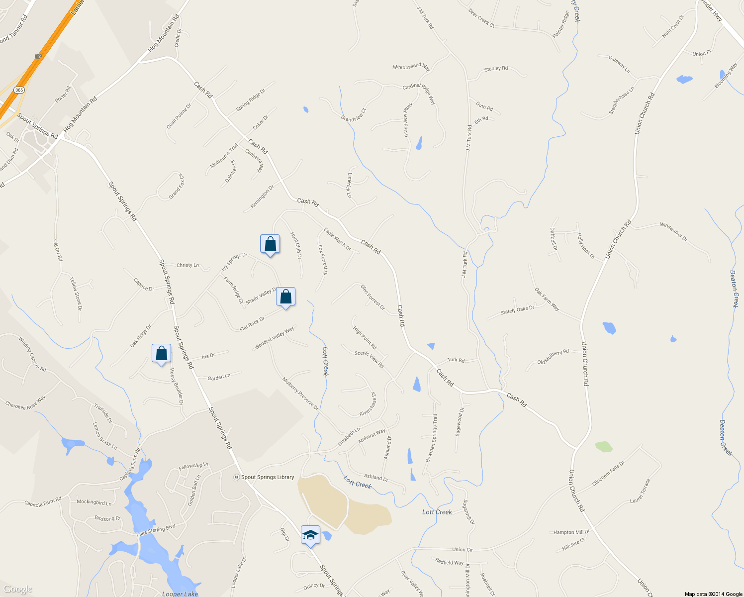 map of restaurants, bars, coffee shops, grocery stores, and more near 5036 Glen Forrest Drive in Flowery Branch