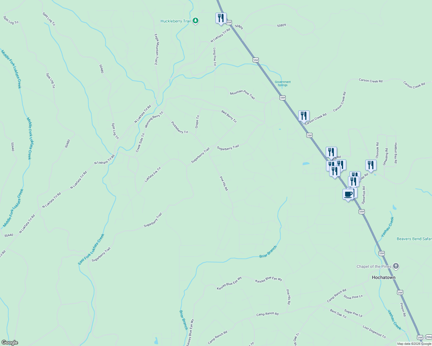 map of restaurants, bars, coffee shops, grocery stores, and more near 50400 in Broken Bow