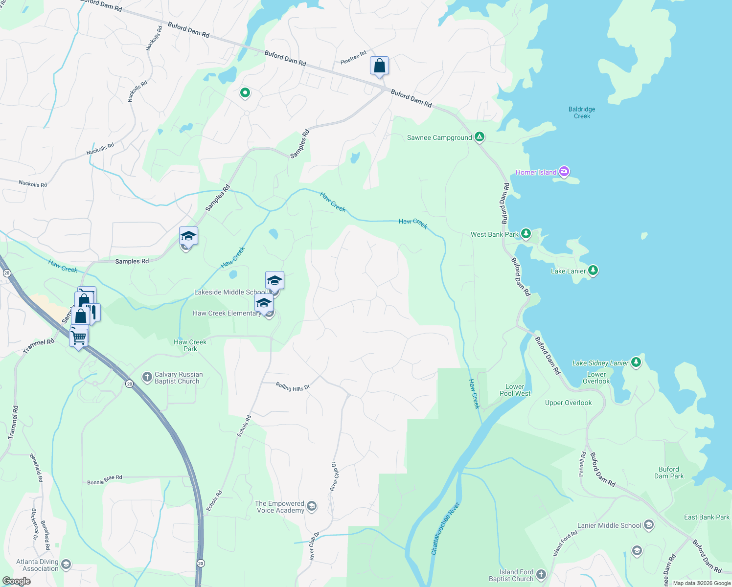 map of restaurants, bars, coffee shops, grocery stores, and more near 2835 Princeton Trce in Cumming