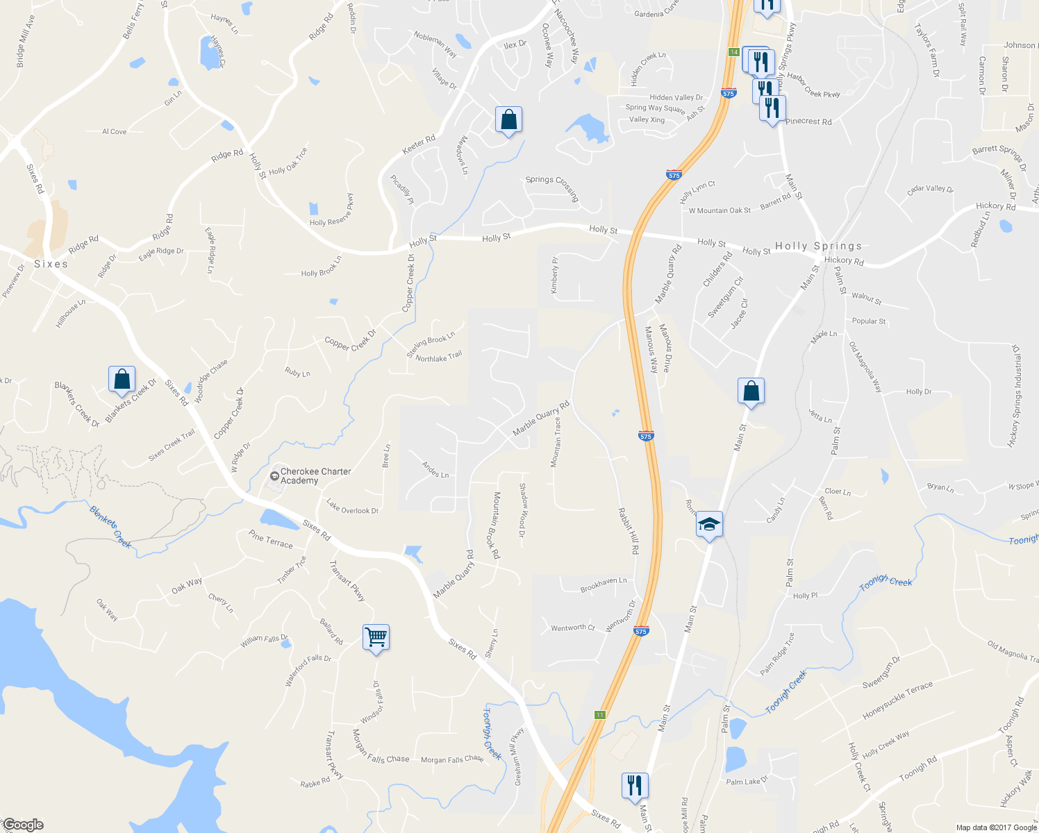map of restaurants, bars, coffee shops, grocery stores, and more near 432 Crestmont Lane in Canton