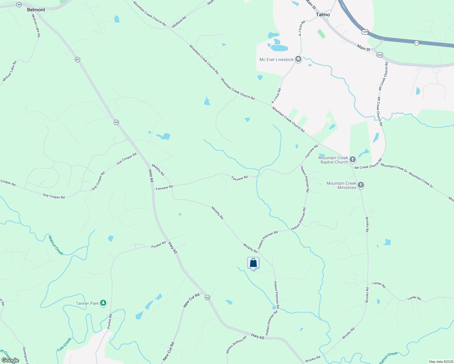 map of restaurants, bars, coffee shops, grocery stores, and more near 232 Fairview Road in Pendergrass