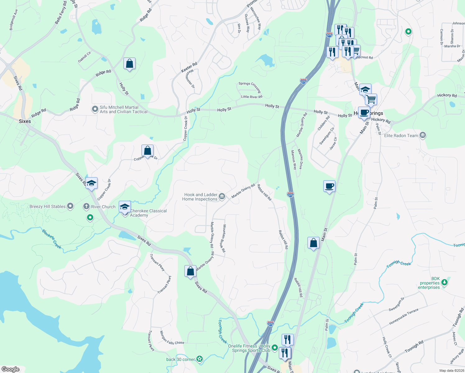 map of restaurants, bars, coffee shops, grocery stores, and more near 200 Sawtooth Court in Canton