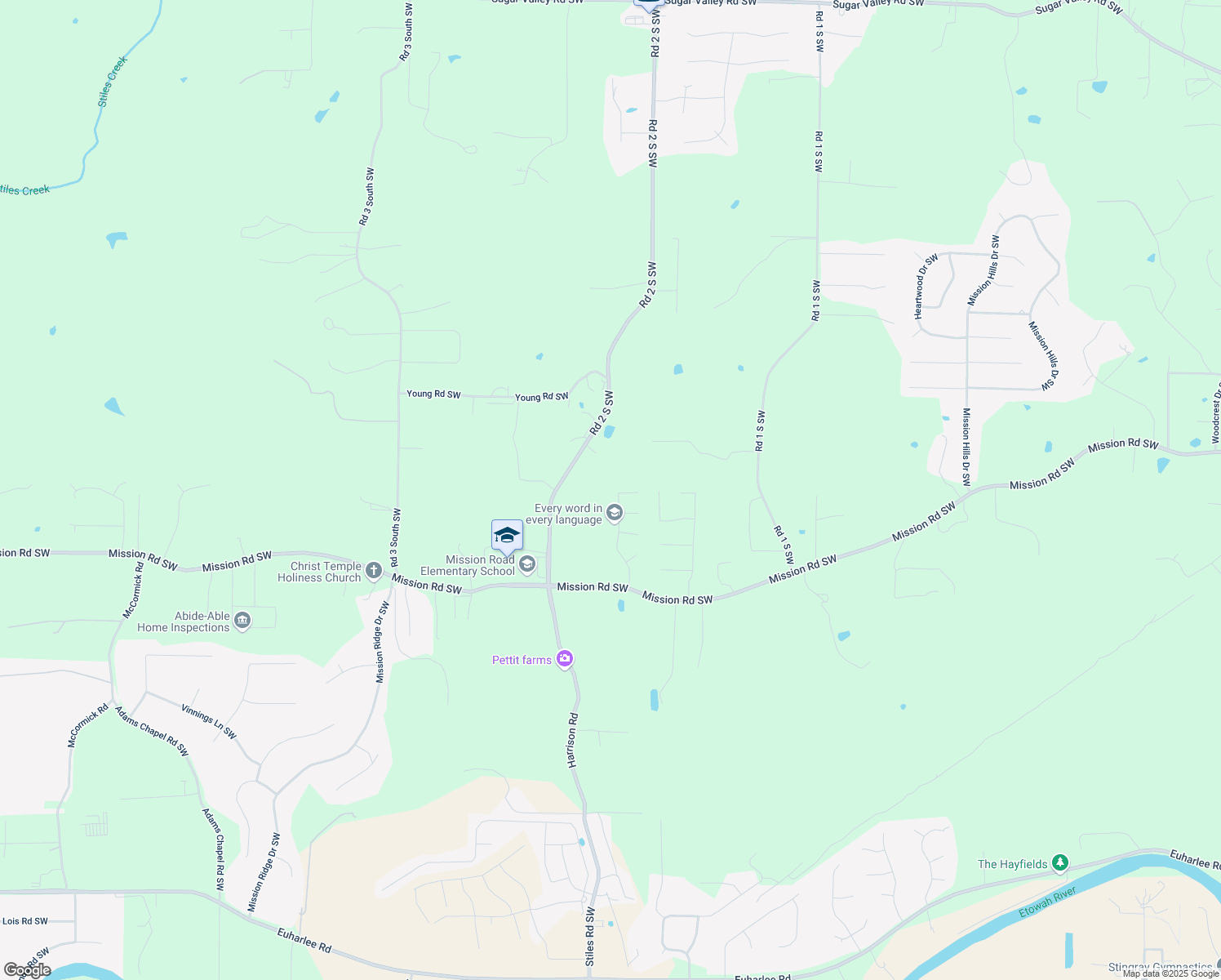 map of restaurants, bars, coffee shops, grocery stores, and more near 41 Bramblewood Drive Southwest in Cartersville