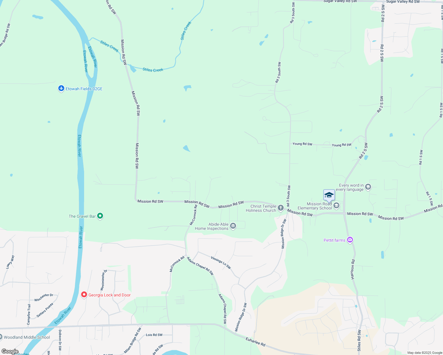 map of restaurants, bars, coffee shops, grocery stores, and more near 28 Bradford Drive Southwest in Cartersville