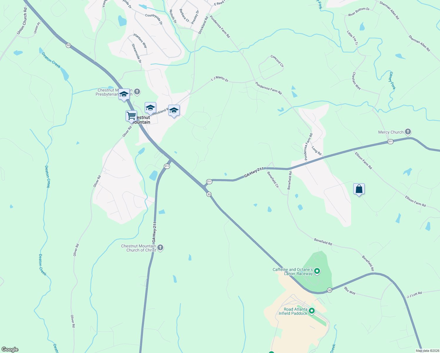 map of restaurants, bars, coffee shops, grocery stores, and more near 4401 Tanners Mill Road in Braselton